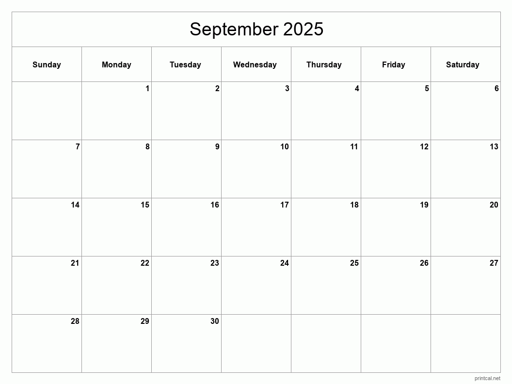 Printable September 2025 Calendar Classic Blank Sheet - Free Printable 2024-2025 Calendar September