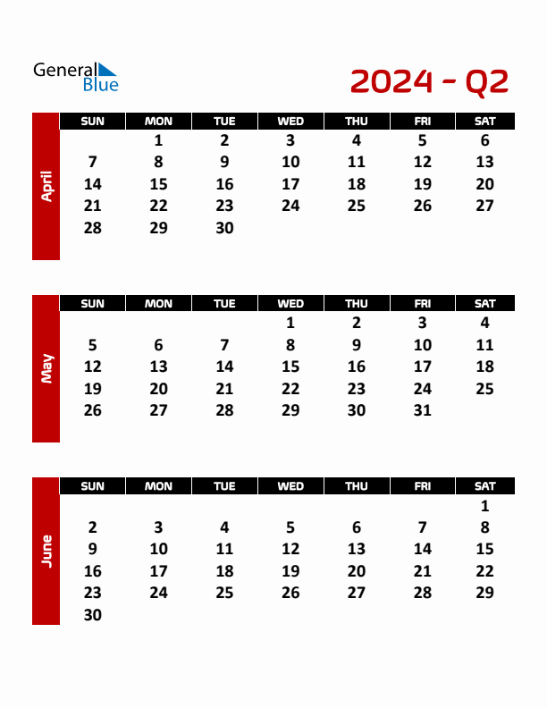 Q2 Quarterly Calendar 2024 In PDF Word Excel - Free Printable 4th Quarter Calendar 2024