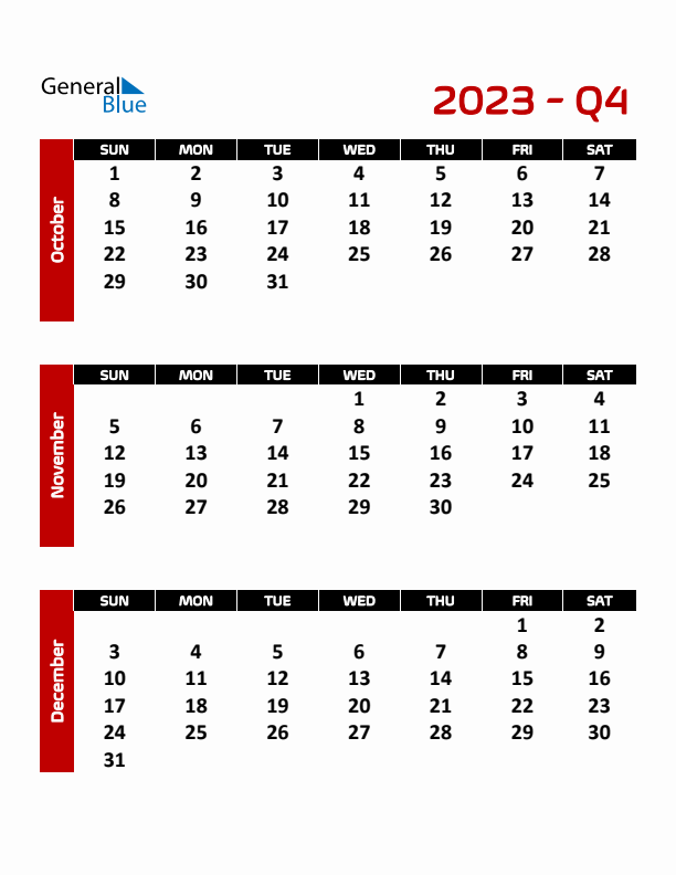 Q4 Quarterly Calendar 2023 In PDF Word Excel - Free Printable 4th Quarter Calendar 2024