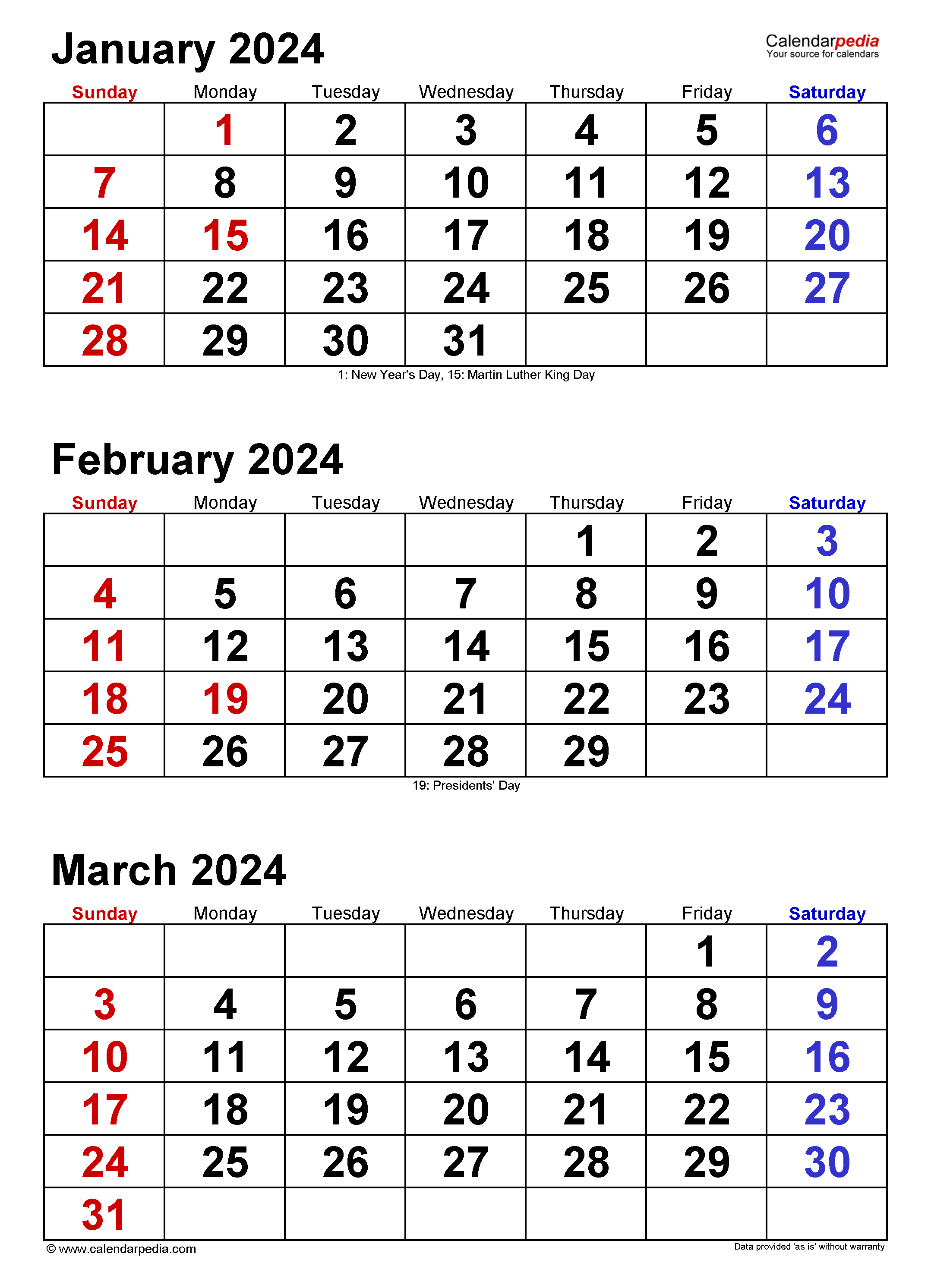 Quarterly Calendars 2024 Free Printable PDF Templates - Free Printable 2024 Quarterly Calendar With Holidays