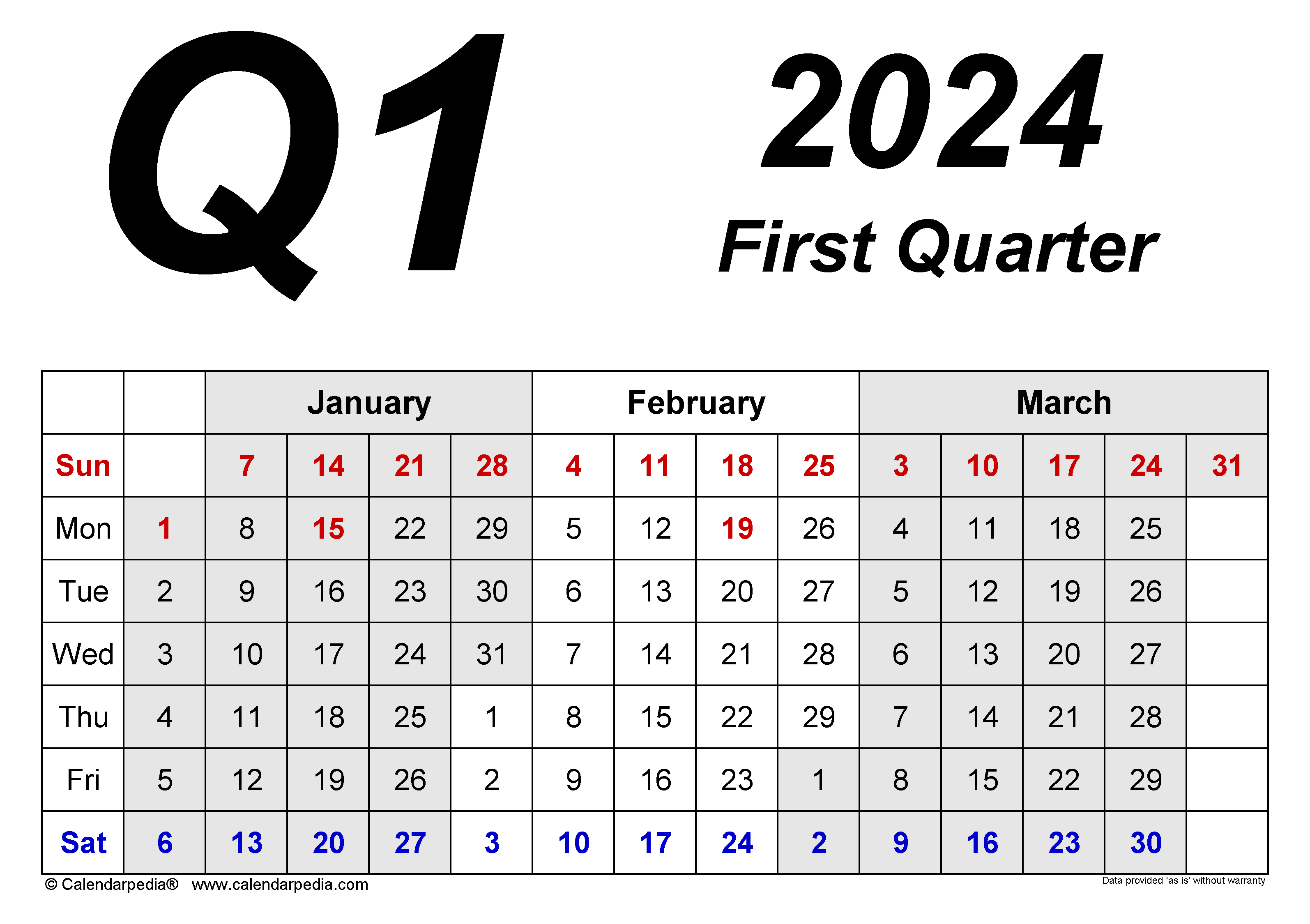 Quarterly Calendars 2024 - Free Printable Pdf Templates with regard to Free Printable Big Bold Year 2024 Calendar