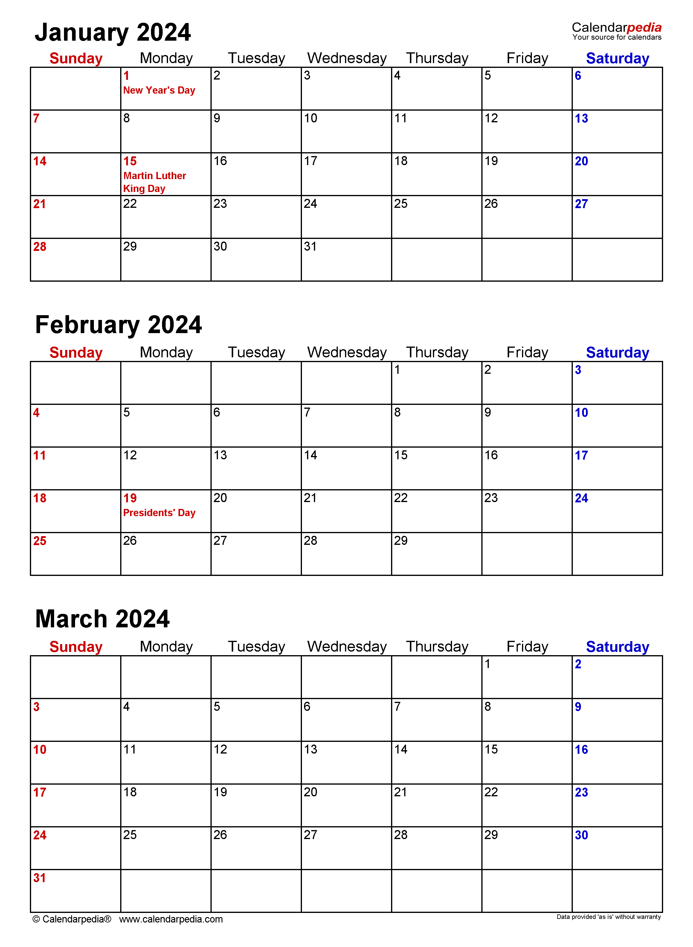 Quarterly Calendars 2024 Free Printable PDF Templates