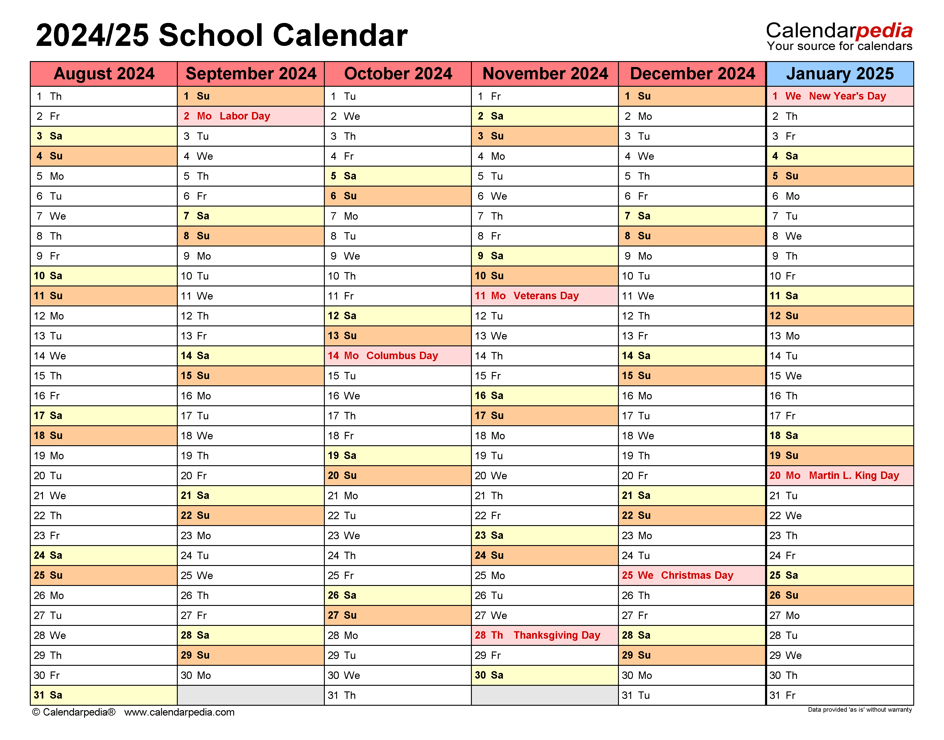 School Calendars 2024 2025 Free Printable Excel Templates