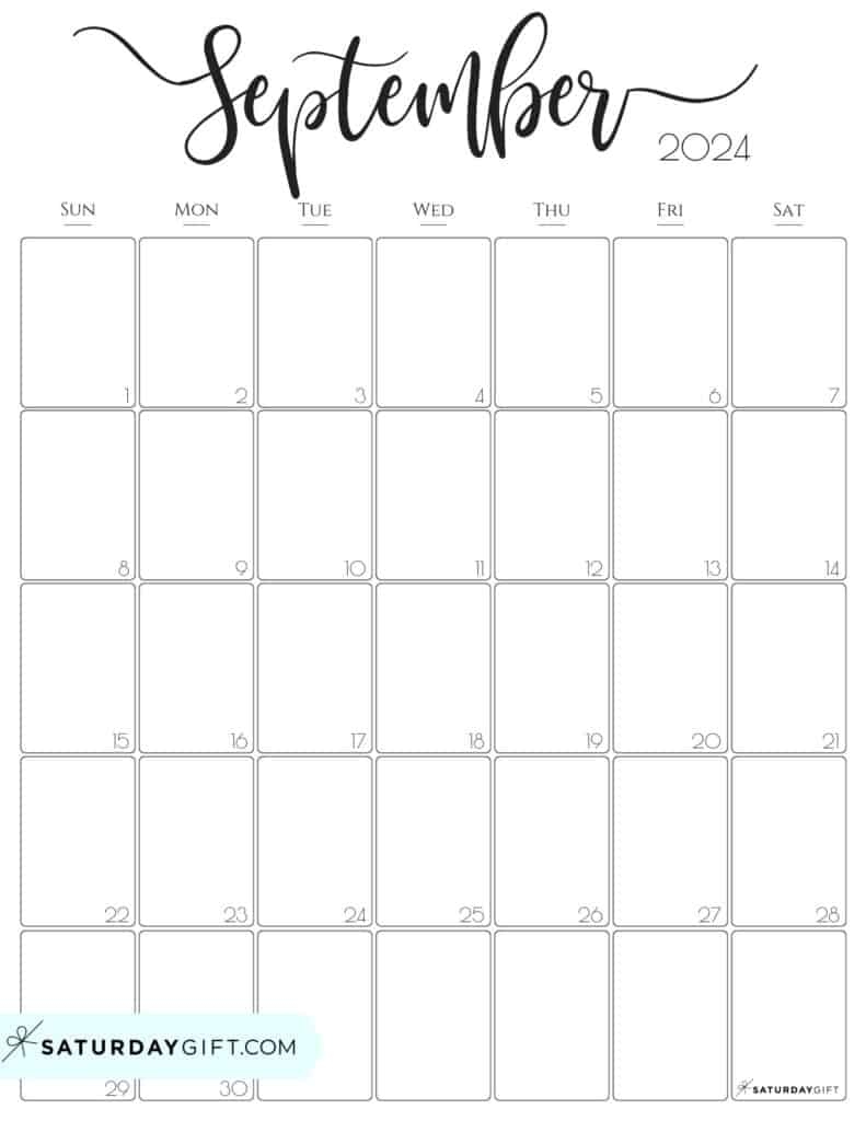September 2024 Calendar - 20 Cute &amp;amp; Free Printables | Saturdaygift inside Free Printable Calendar 2024 For September