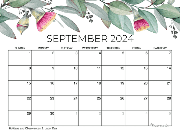 September 2024 Calendar Free Printable With Holidays | Free Printable 2024 Year Planner September 2024 Calendar