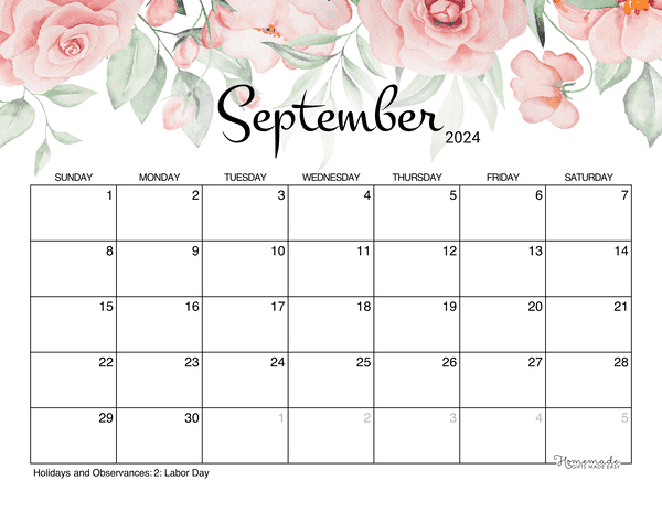 September 2024 Calendar Free Printable With Holidays - Free Printable 2024 September Calendar