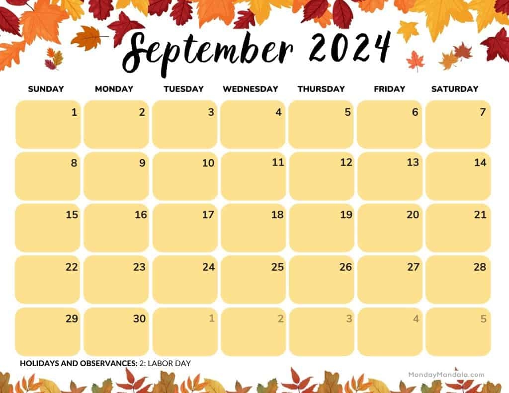 September 2024 Calendars (52 Free Pdf Printables) inside Free Printable Calendar 2024 For September
