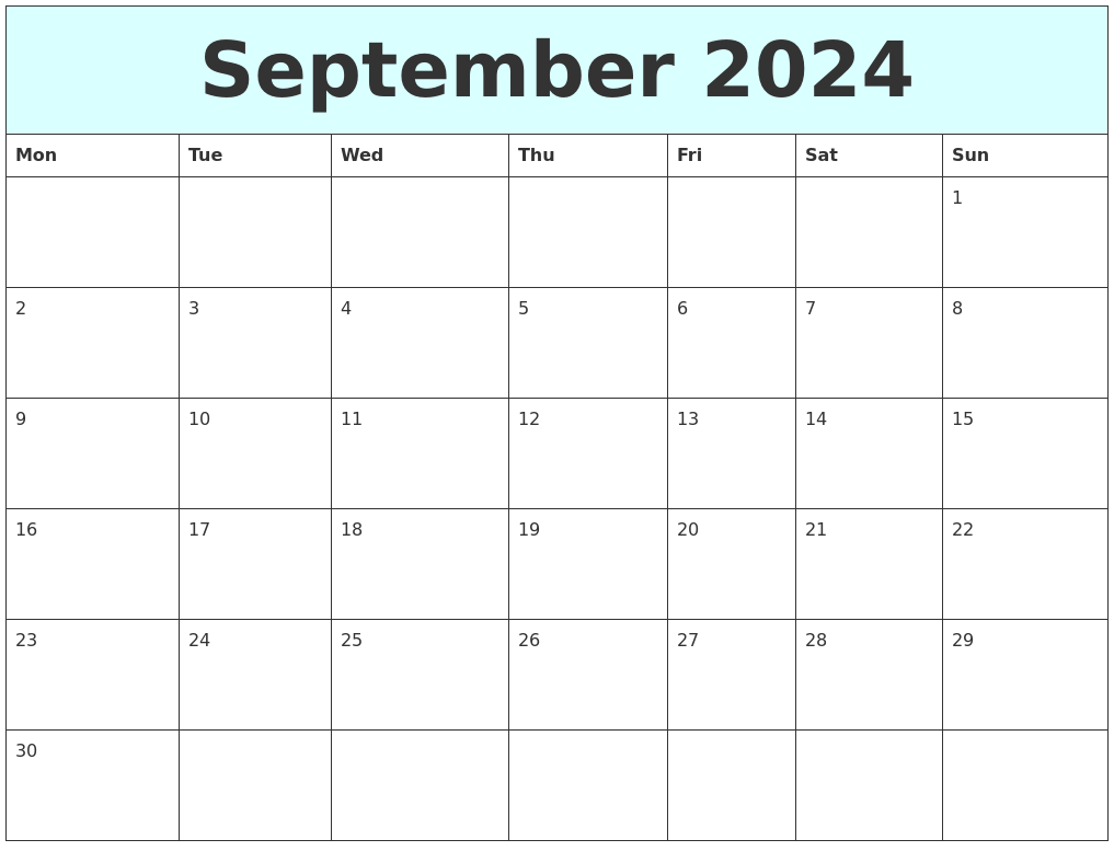 September 2024 Free Calendar - Free Printable 2024 September Calendar