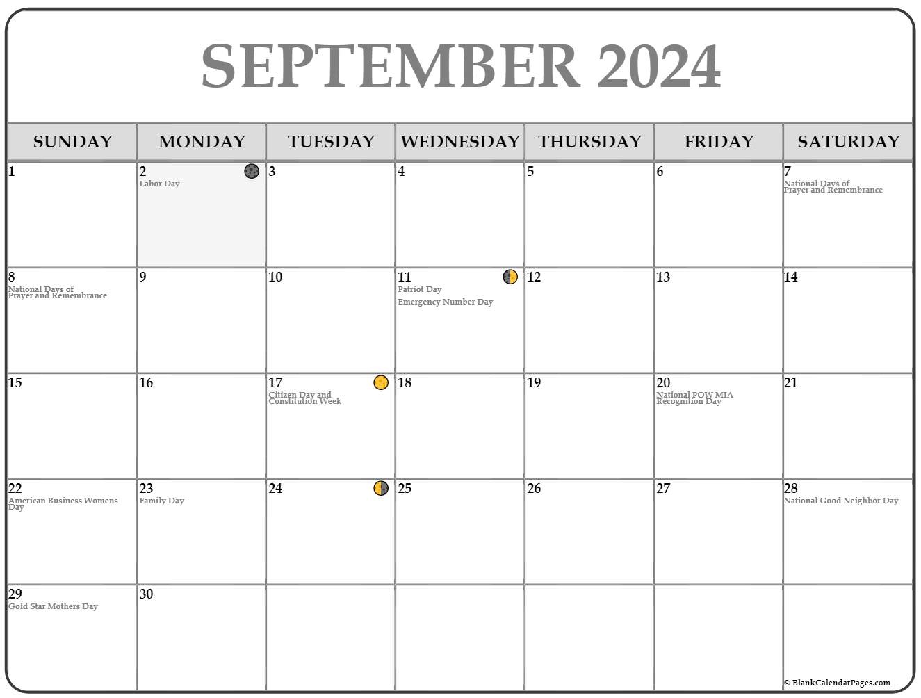 September 2024 Moon Calendar Shawn Dolorita - Free Printable 2024 Monthly Calendar With Holidays Moon Phases