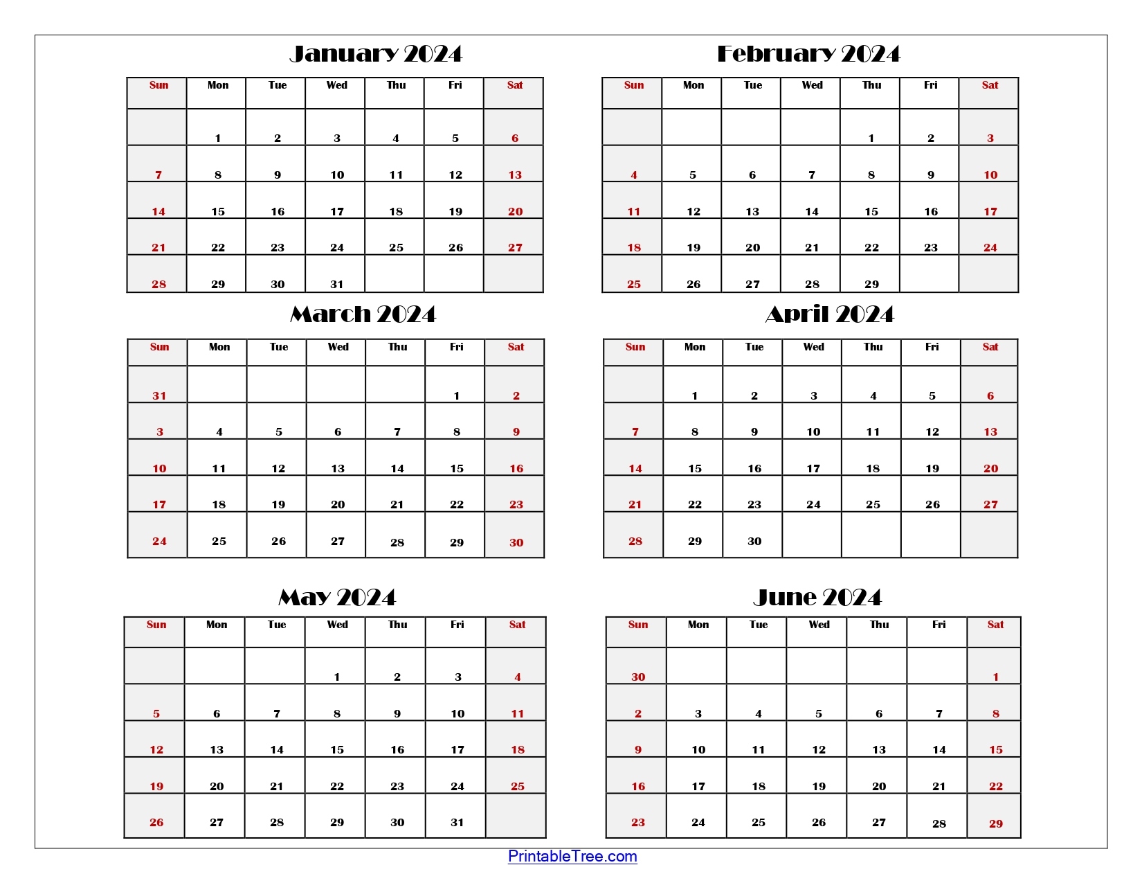 Six Month Calendar 2024 Printable Pdf- 6 Months Calendar Per Page for Free Printable Calendar 6 Months Per Page 2024