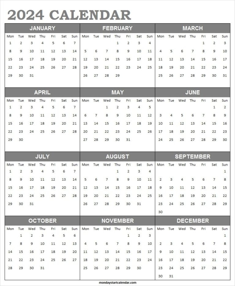 Free Printable 2024 Monday Start Calendar | Printable Calendar