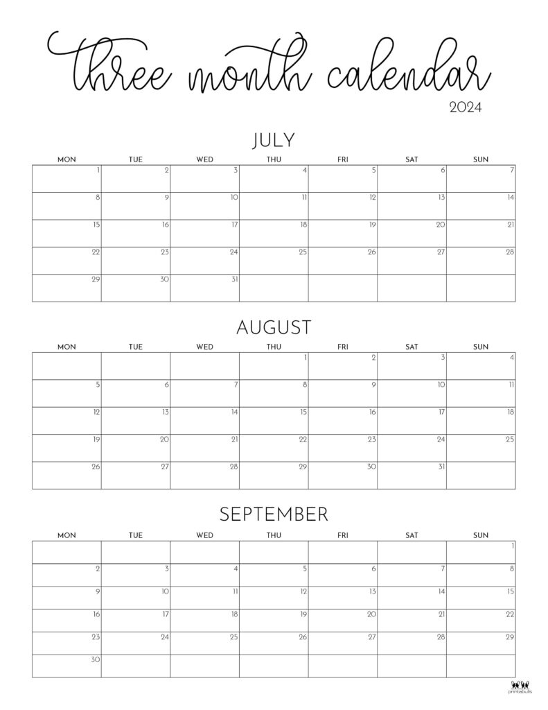 Three Month/Quarterly Calendars - 36 Free Calendars | Printabulls in Free Printable Calendar 2024 Three Months Per Page