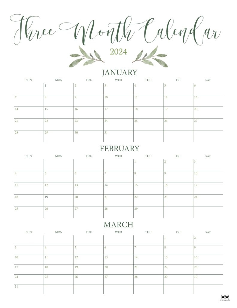 Three Month/Quarterly Calendars - 36 Free Calendars | Printabulls inside Free Printable Calendar 2024 Three Months Per Page