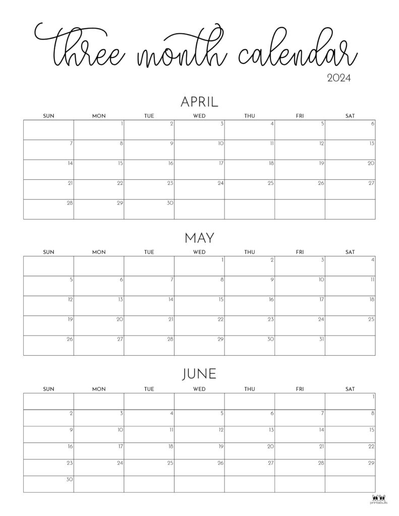 Three Month/Quarterly Calendars - 36 Free Calendars | Printabulls with regard to Free Printable Calendar April May June 2024