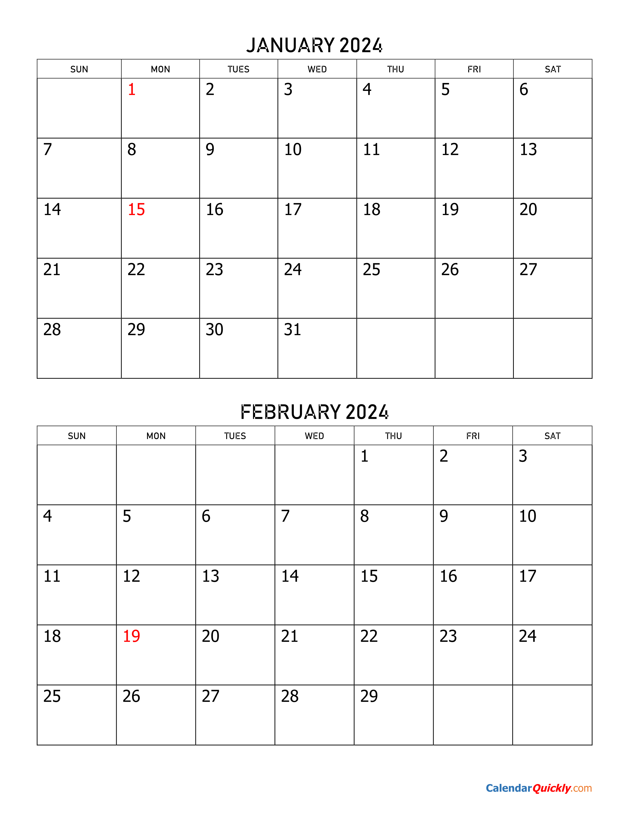 Two Months 2024 Calendar Calendar Quickly - Free Printable 2024 Calendar 2months In Page With Holidays