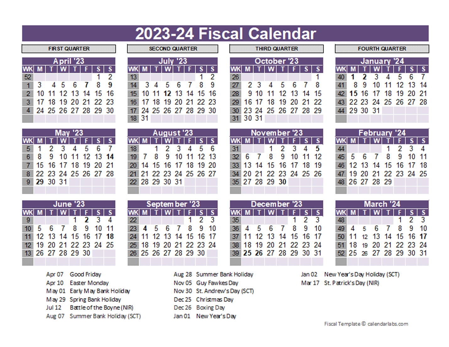 UK Fiscal Calendar Template 2023 2024 Free Printable Templates - Free Printable A5 Calendar 2024 UK