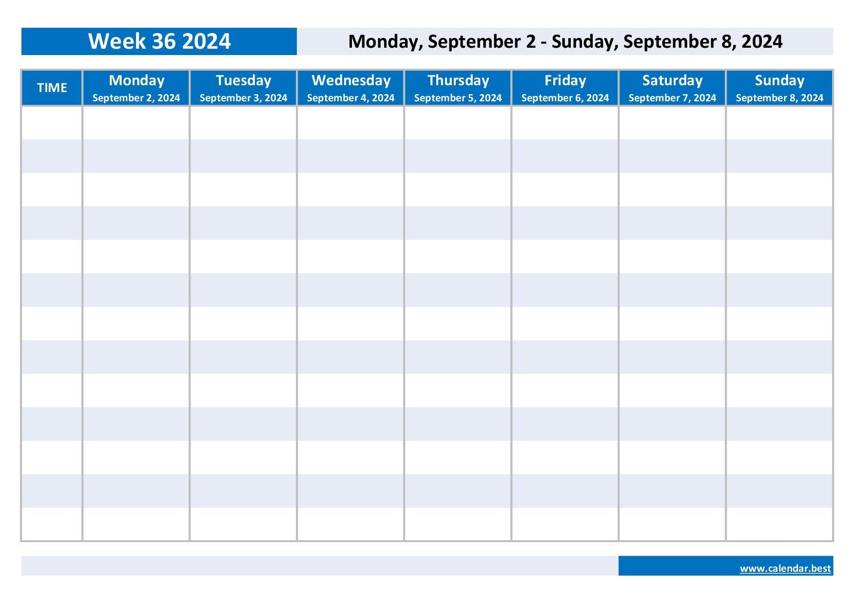 Week 36 2024: Dates, Calendar And Weekly Schedule To Print throughout Free Printable Calendar 2024 With Time Slots
