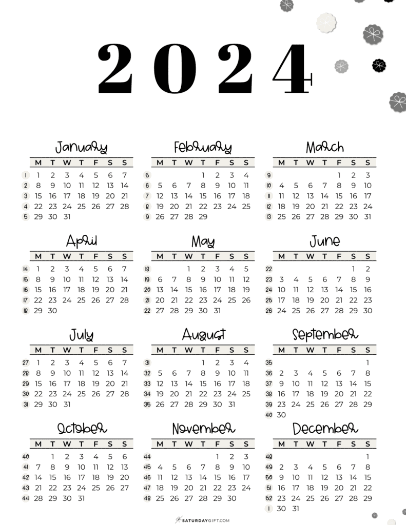 Week Numbers For 2024 What Week Is It SaturdayGift - Free Printable 2024 Calendar With Week Numbers
