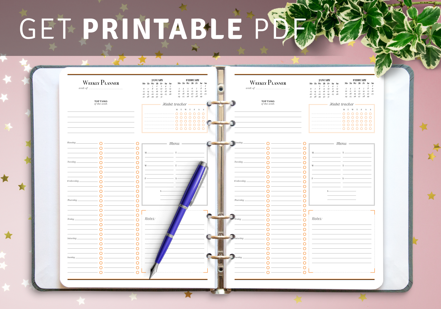 Weekly Planners With Calendar Download Printable PDF - Free Printable Agenda Calendar 2024