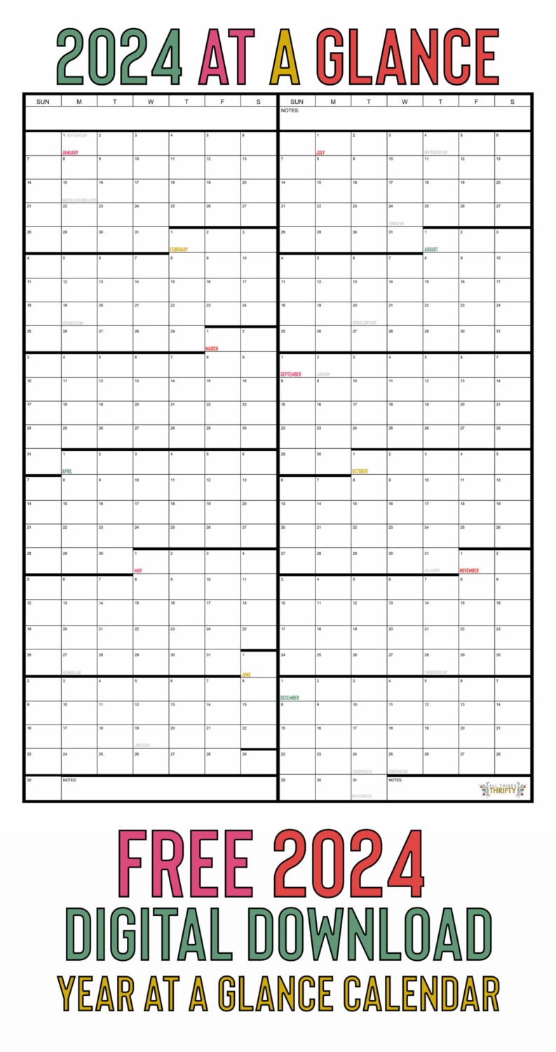 Year At A Glance Free Printable Calendar | All Things Thrifty pertaining to Free Printable Calendar 2024 Year At A Glance