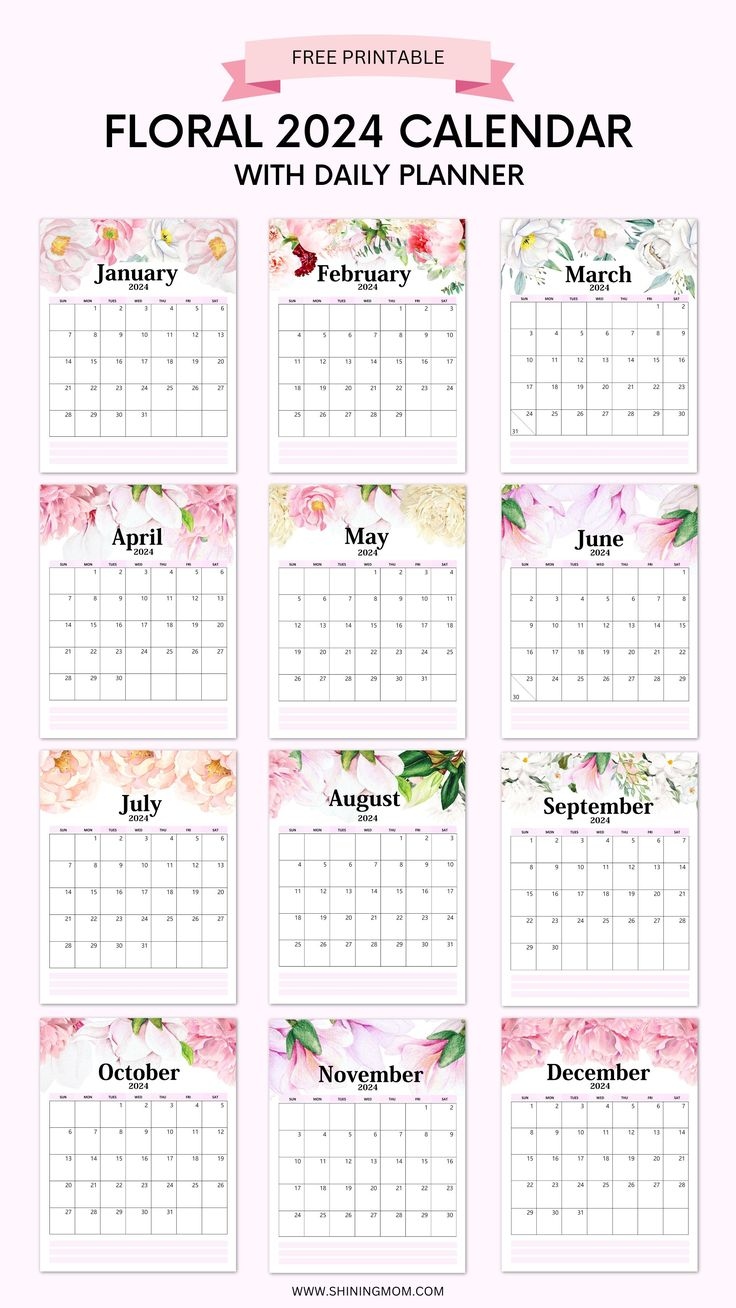 Your Free 2024 Floral Calendar Printable Is Here! | Calendar with Free Printable Calendar 2024 In Designs