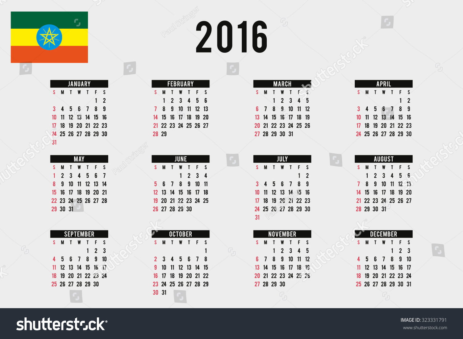 2016 Calendar Flag Ethiopia Stock Illustration 323331791 throughout July 23 2024 in Ethiopian Calendar
