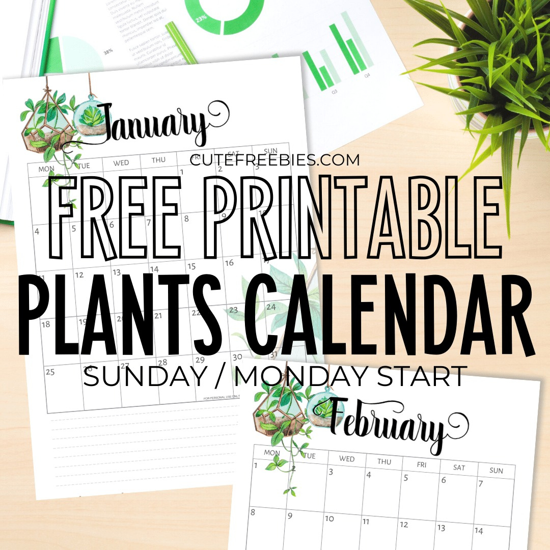 2023 2024 Calendar Free Printable – Plants Theme - Cute Freebies inside Free Printable Calendar 2024 Plants