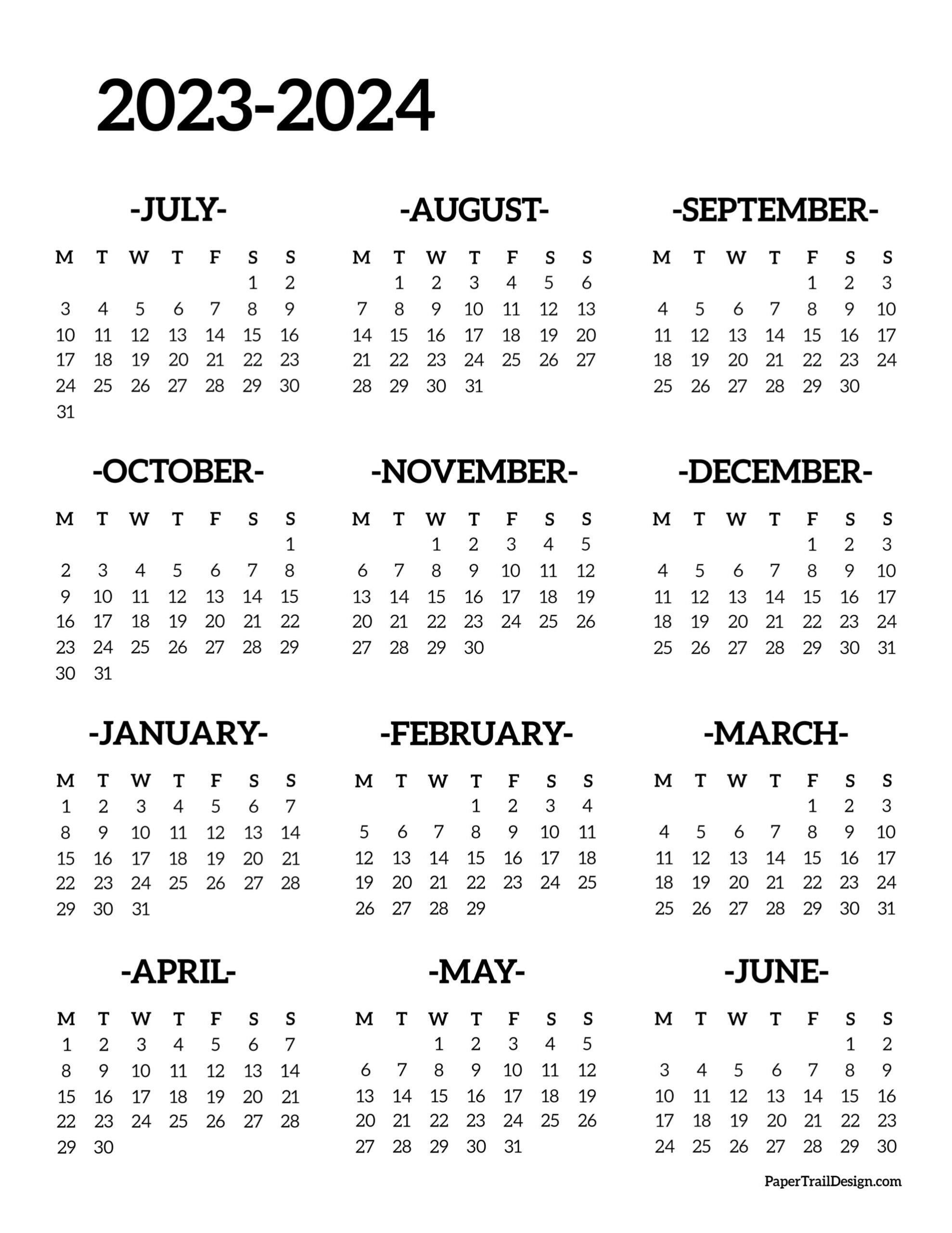 2023-2024 School Year Calendar Free Printable - Paper Trail Design in Free Printable Calendar 2024 Homeschool