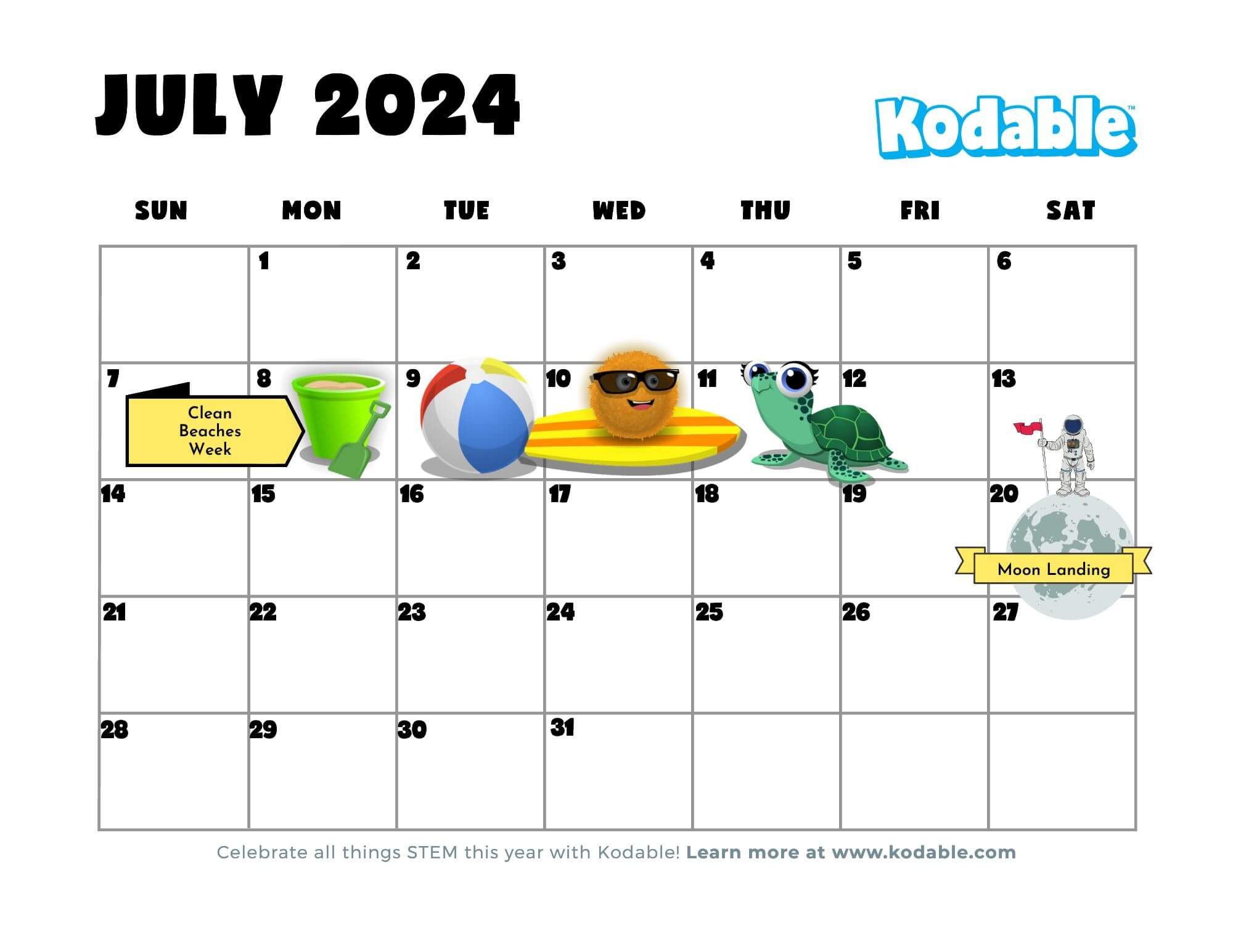 2023-2024 Stem Events Calendar And Holidays For Teachers | Kodable for Calendar Events in July 2024