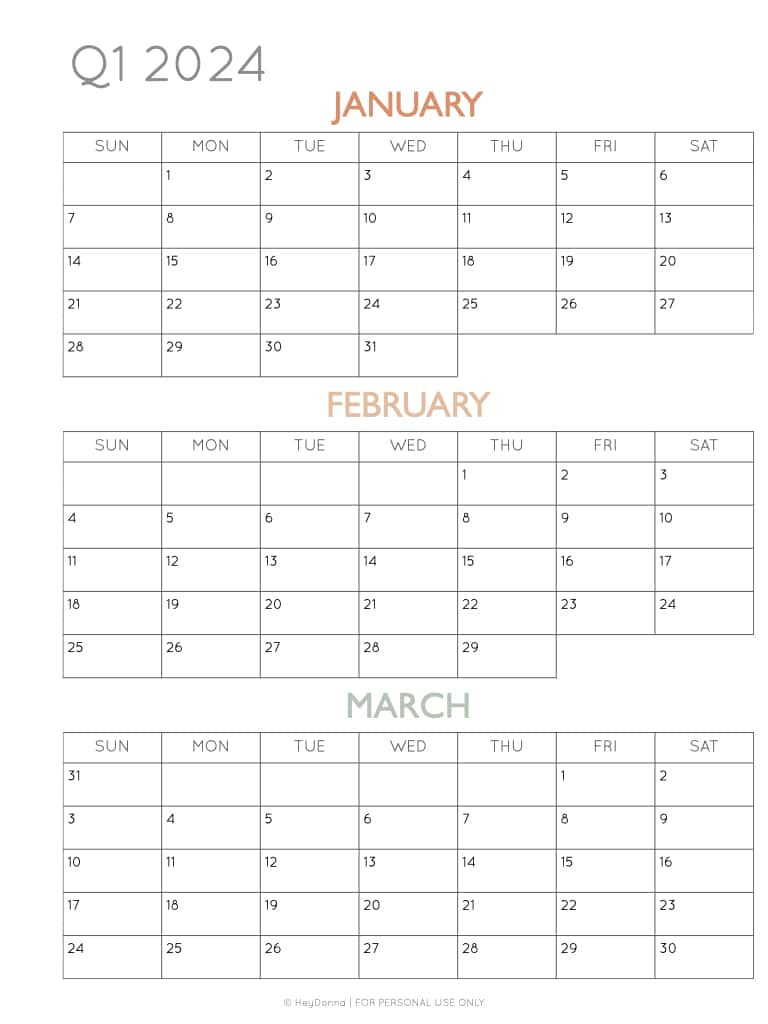 2024 3-Month Quarterly Calendar Printables - Free - Hey Donna pertaining to Free Printable Calendar 2024 Quarterly