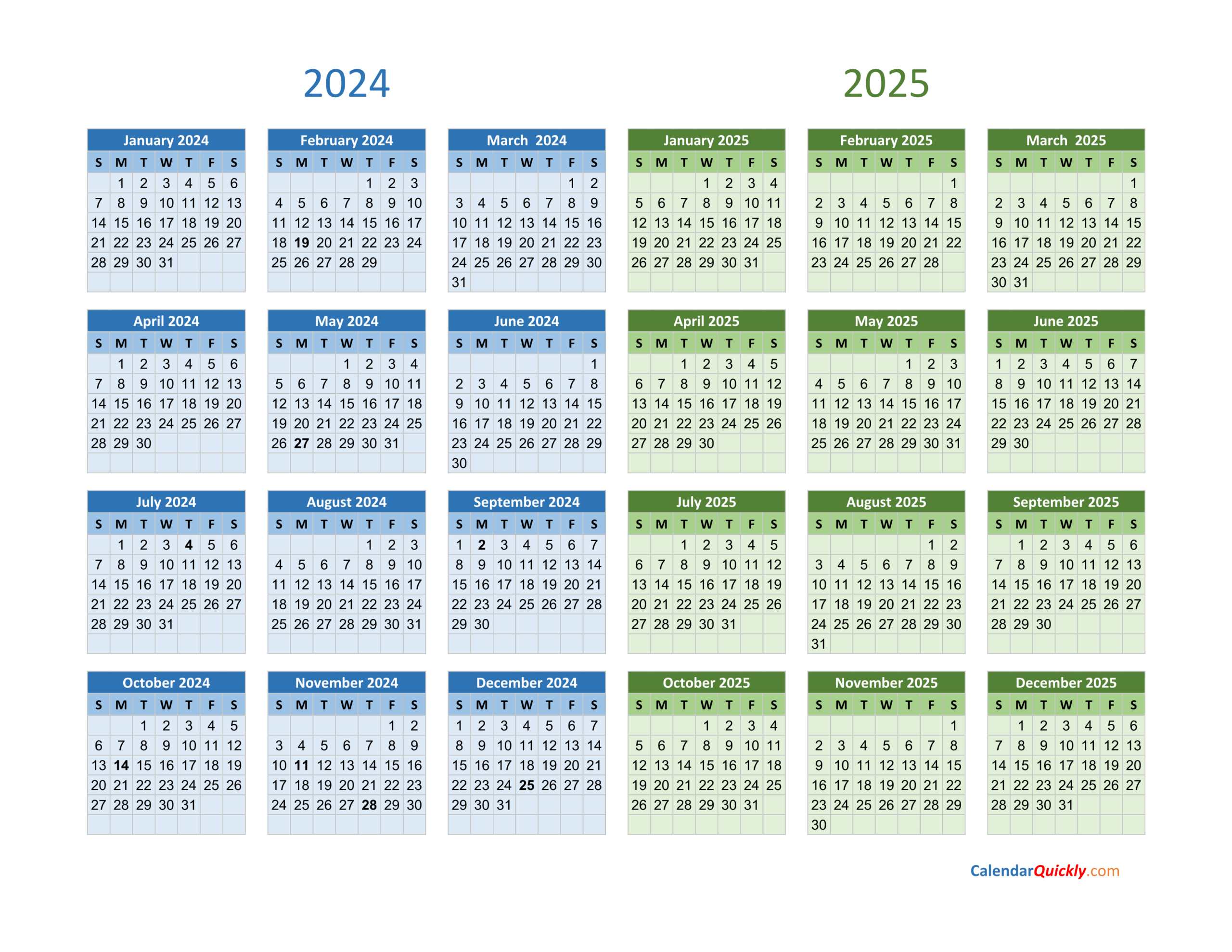 2024 And 2025 Calendar | Calendar Quickly with Free Printable Blank Calendar 2024-2025