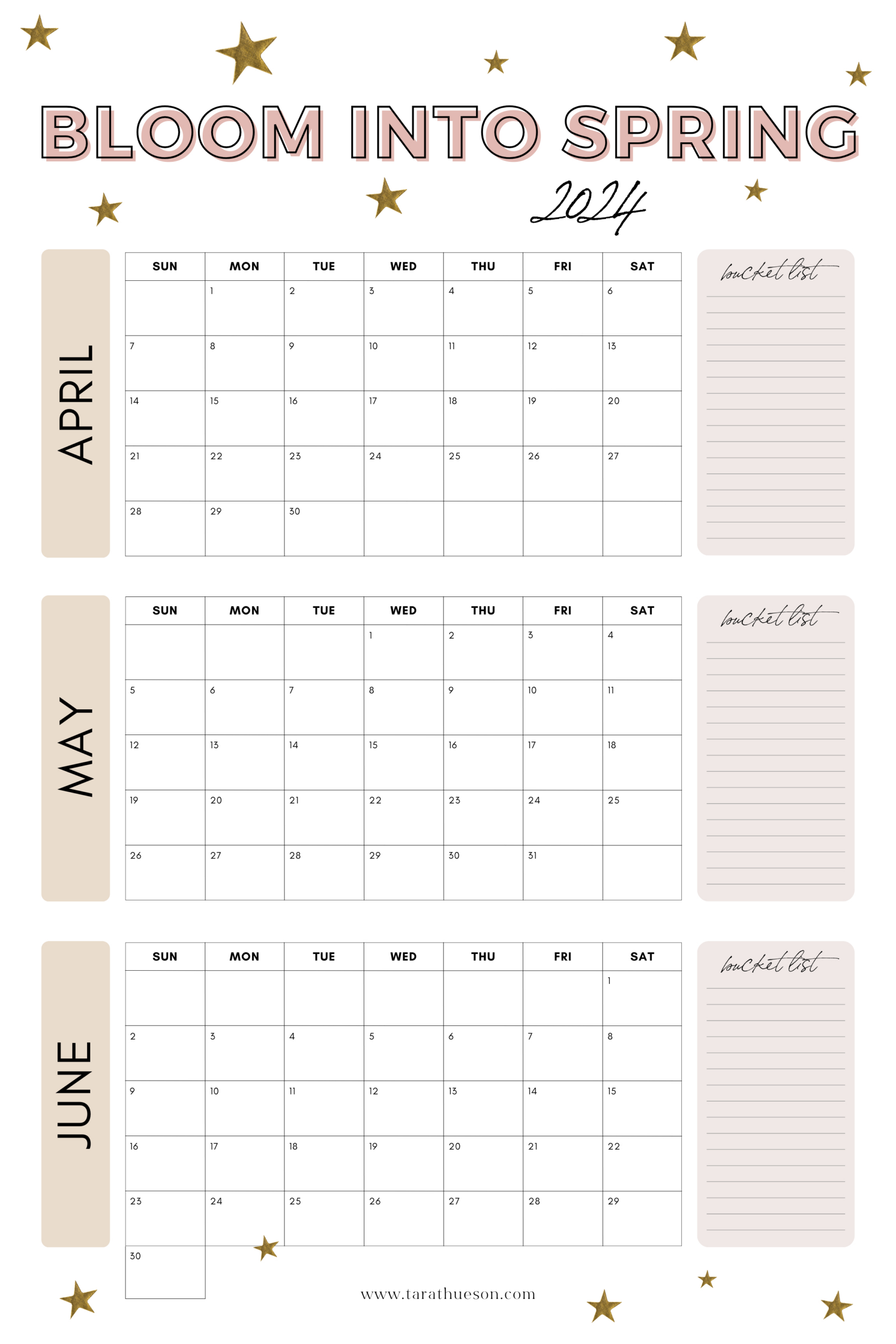 2024 April - June Calendar - Free Printable – Tara Thueson for Free Printable April May June 2024 Calendar