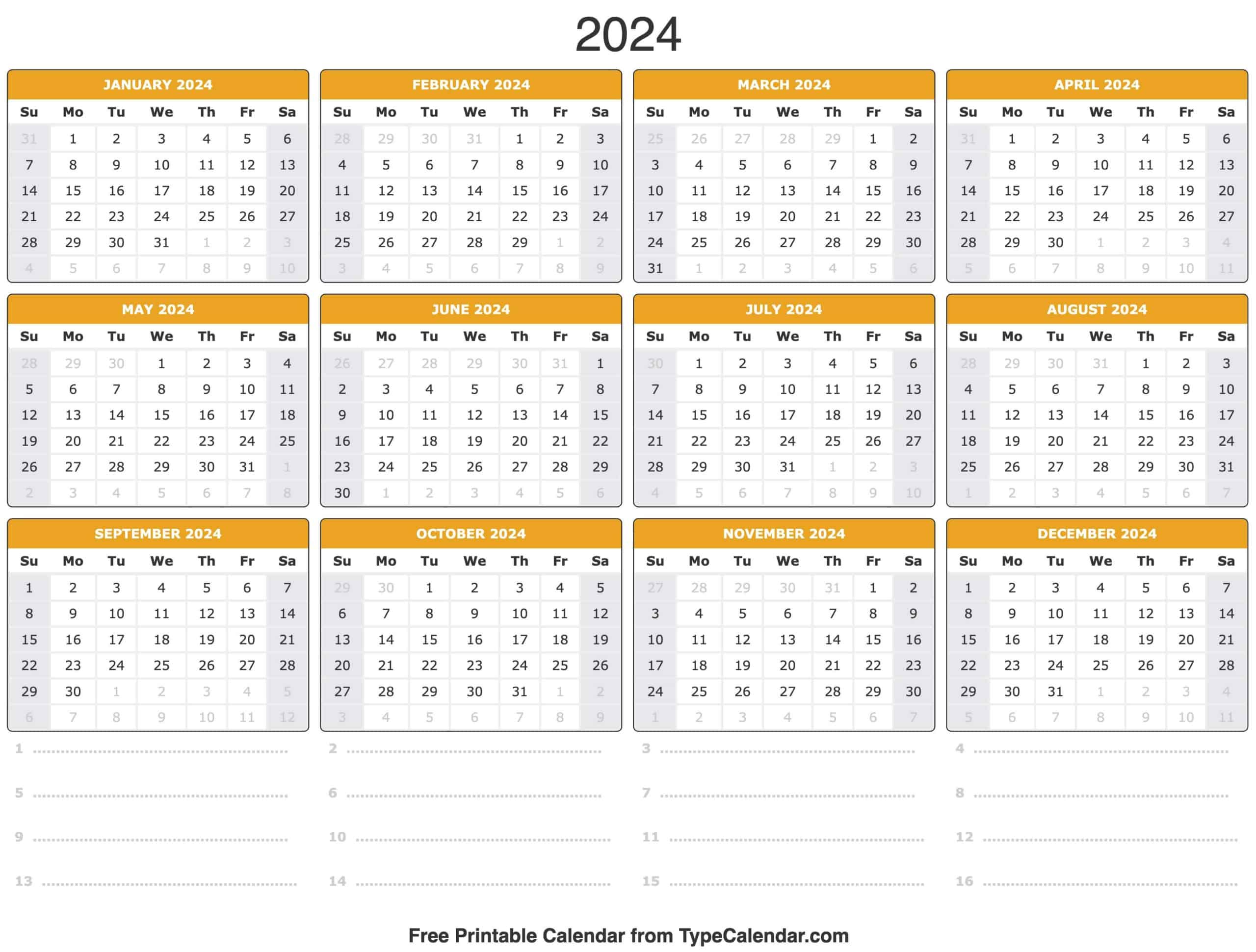 2024 Calendar: Free Printable Calendar With Holidays in Free Printable Calendar 2024 Microsoft Word
