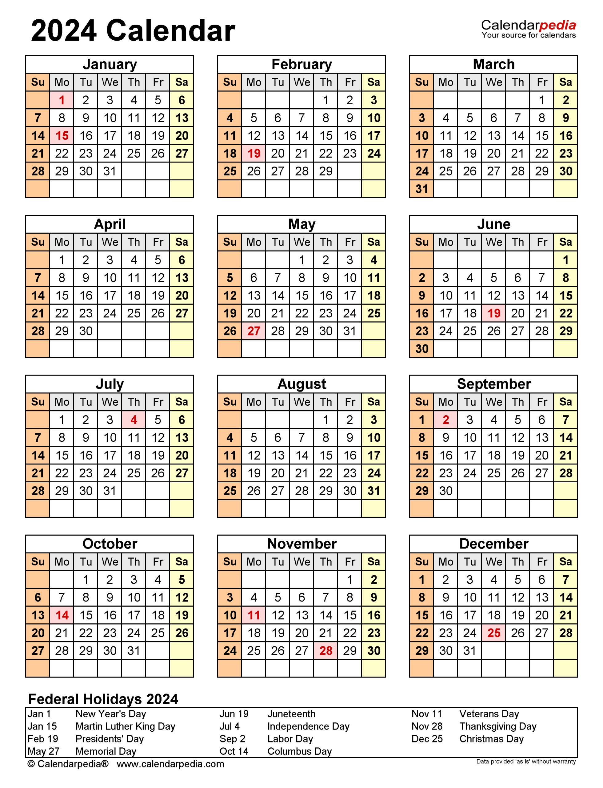 2024 Calendar - Free Printable Word Templates - Calendarpedia with Free Printable Calendar 2024 Wincalendar