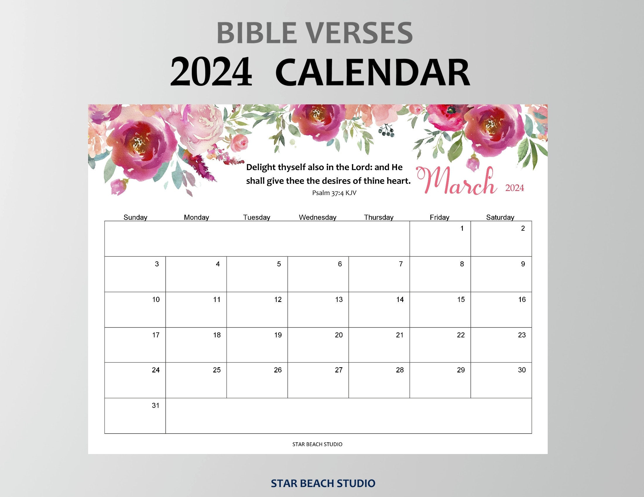 2024 Calendar Printable, Floral Bible Verse Monthly Planner with Free Printable Bible Verse Calendar 2024