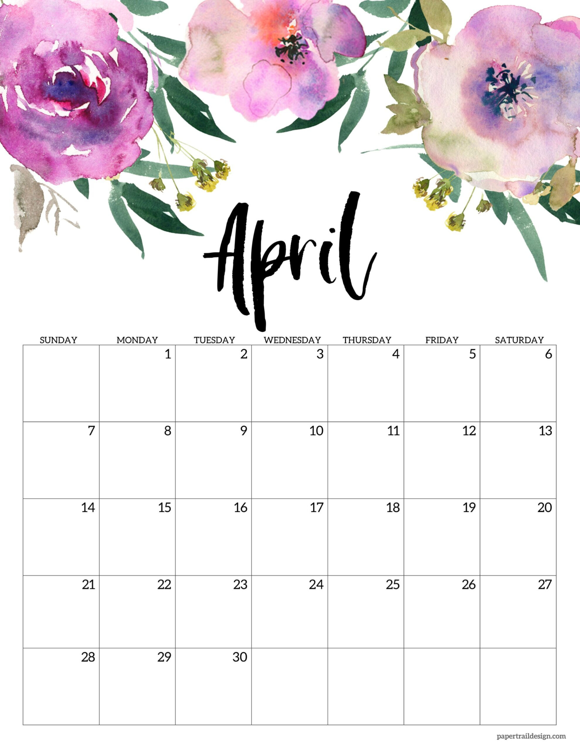 2024 Floral Calendar Printable - Paper Trail Design within Free Printable April 2024 Calendar Flowers