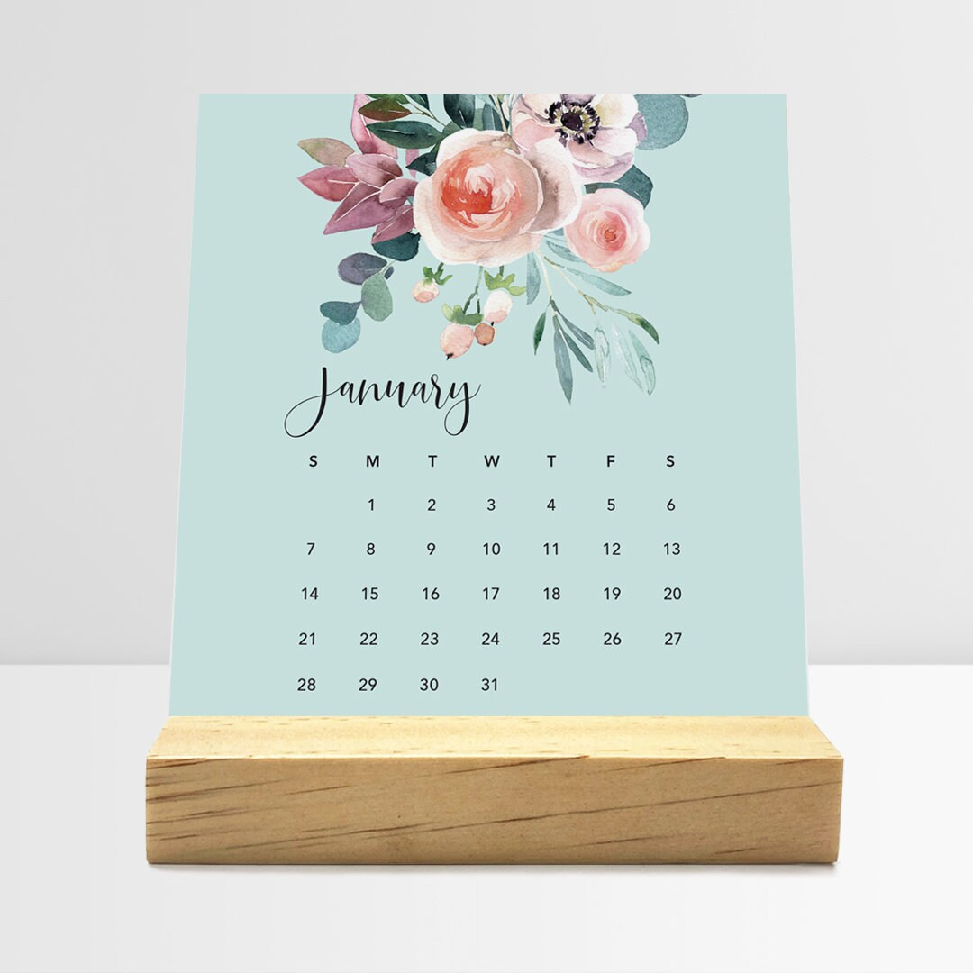 2024 Floral Desk Calendar With Wood Stand Monthly Desk Calendar intended for Desk Calendar July 2024