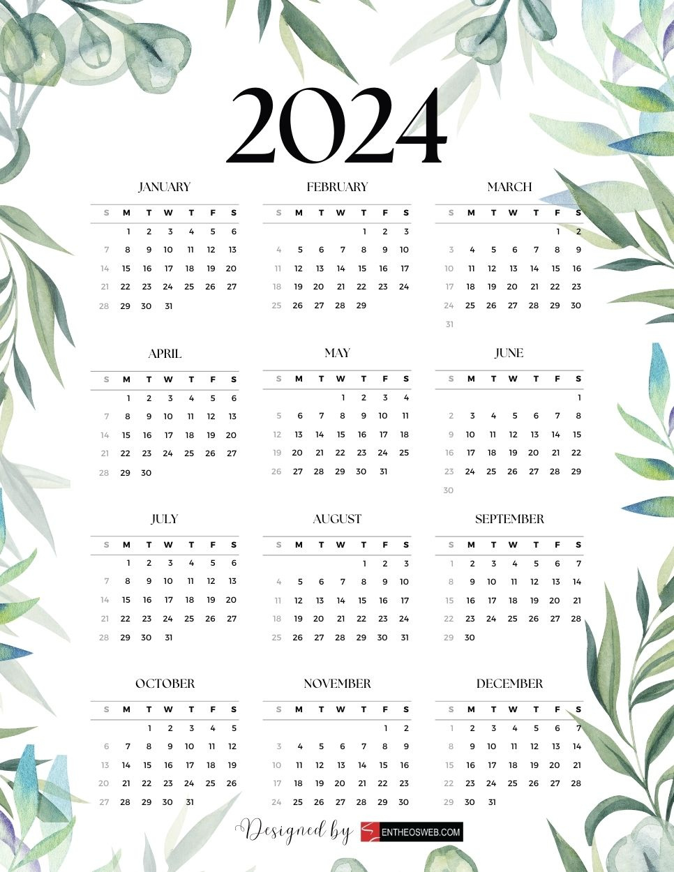 2024 Pdf Calendars – Free Printable Pdf Downloads | Entheosweb with Free Printable Calendar 2024 Plants