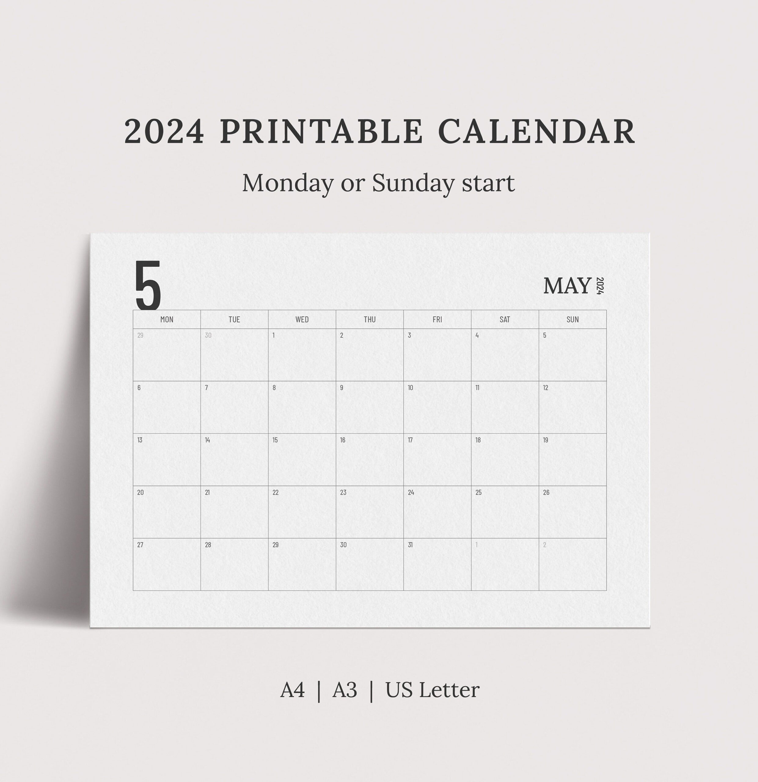 2024 Printable Calendar Minimalist Sizes: A4 Letter A3 - Etsy intended for Free Printable Calendar 2024 5.5 X 8.5