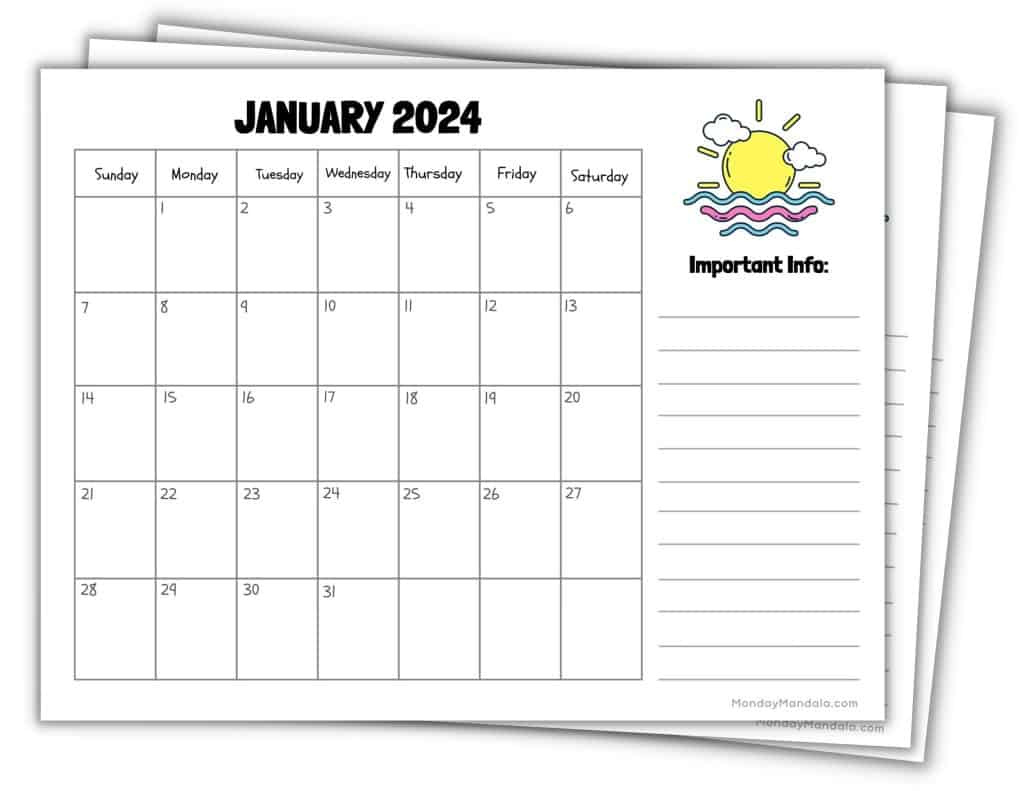2024 Printable Calendars (56 Free Pdf Printables) throughout Free Printable Calendar 2024 With Notes