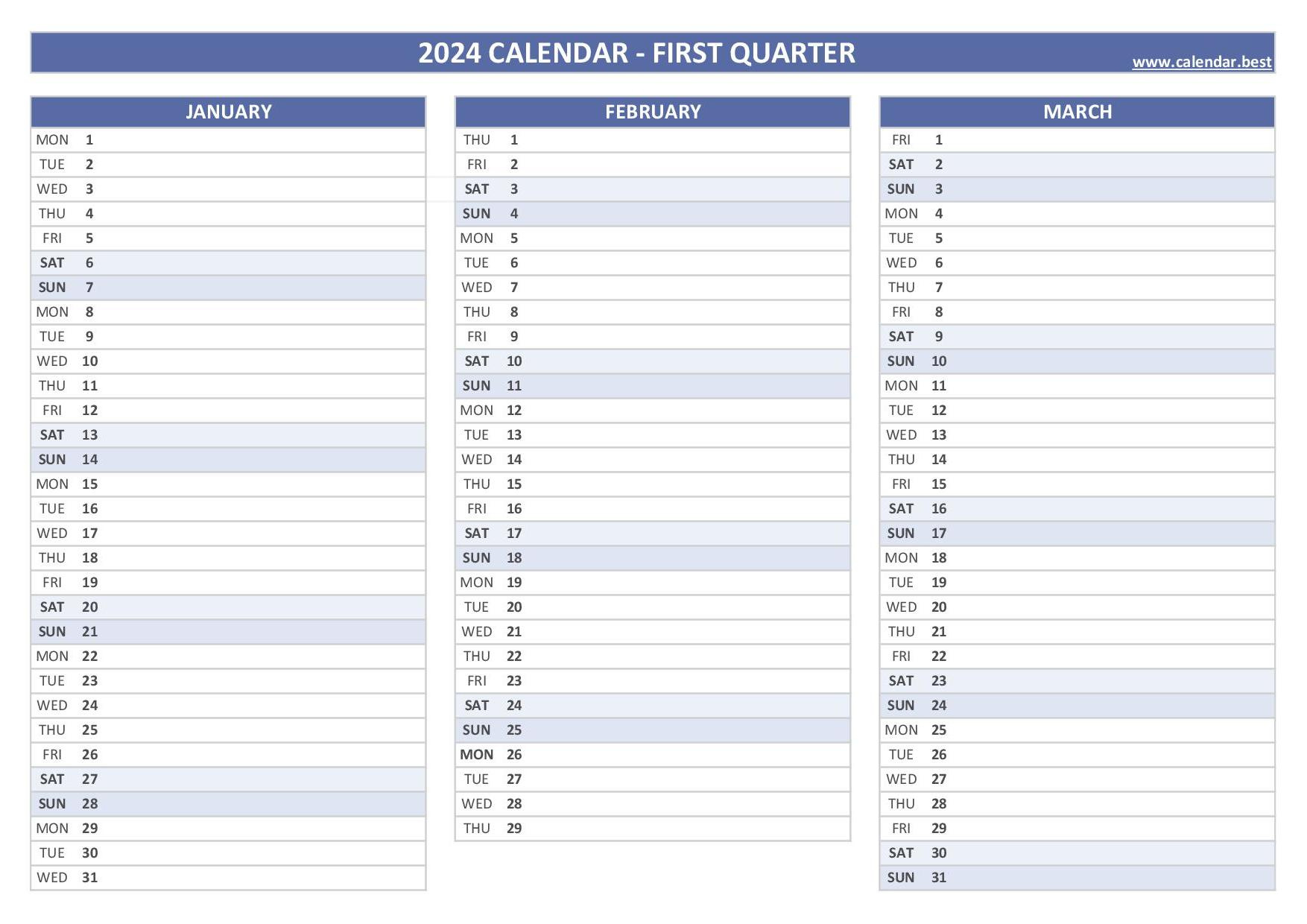2024 Quarterly Calendar To Print regarding Free Printable Calendar 2024 Quarterly
