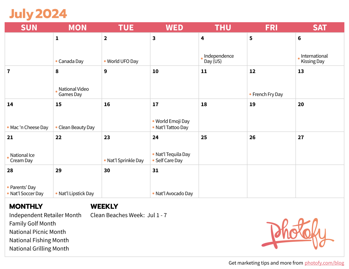2024 Real Estate Social Media Calendar - Photofy with regard to July Social Media Content Calendar 2024