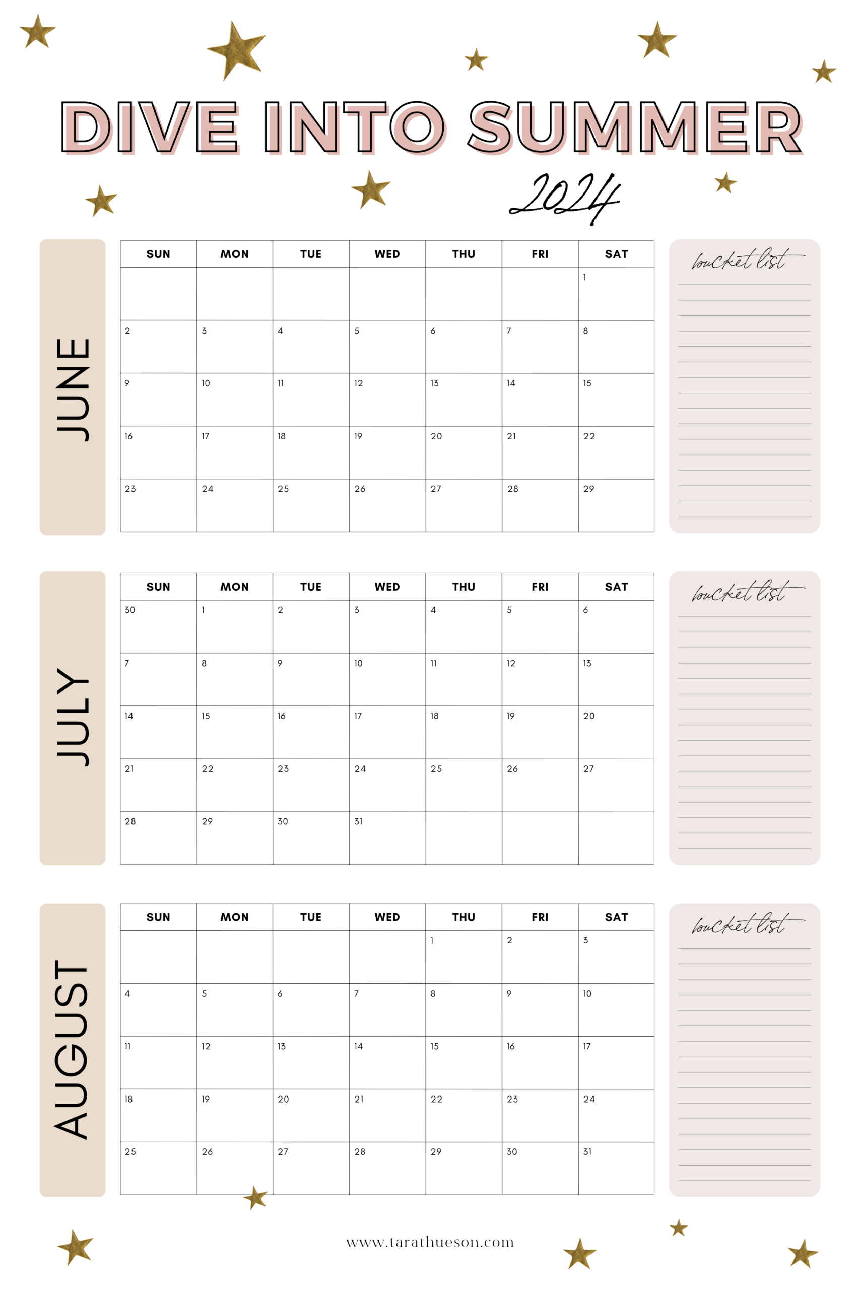 2024 Summer Calendar - Free Printable – Tara Thueson with Free Printable Calendar 2024 Summer