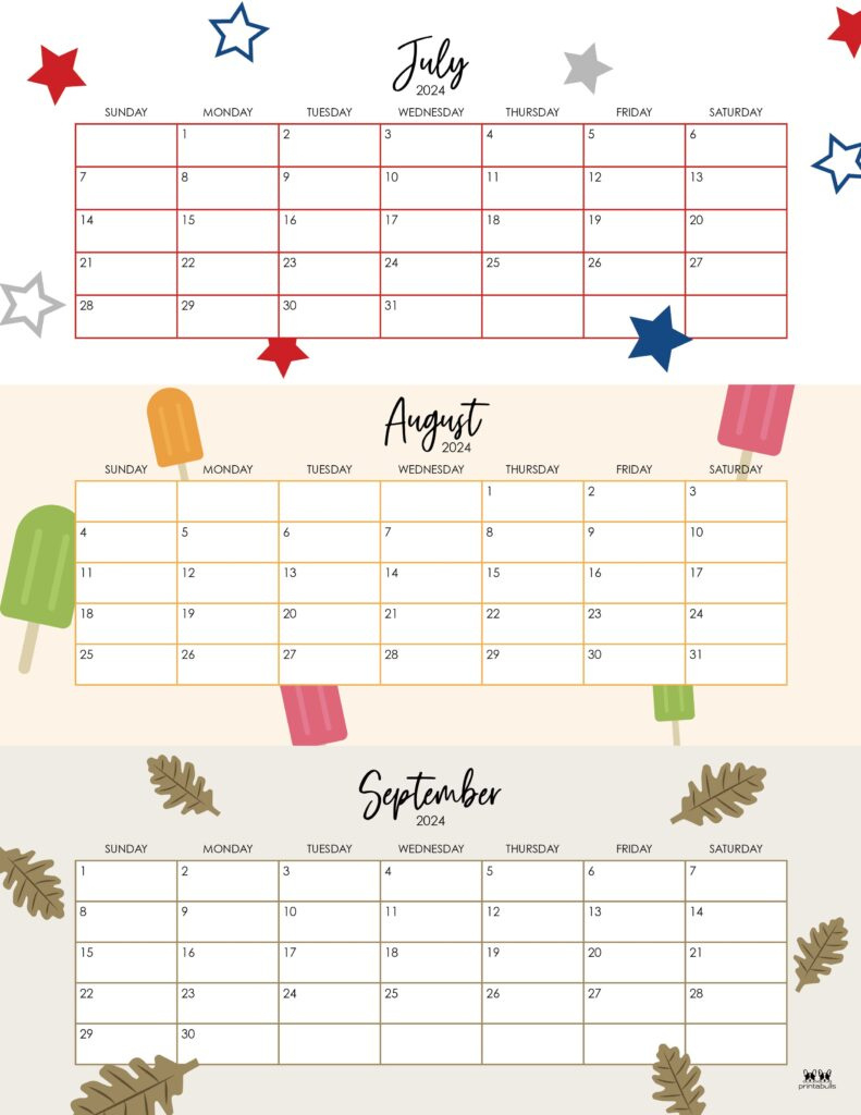 2024 Summer Calendars - 18 Free Printables | Printabulls inside Summer Calendar June July August 2024
