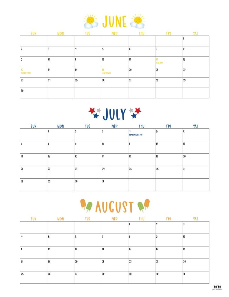 2024 Summer Calendars - 18 Free Printables | Printabulls throughout Free Printable Calendar 2024 Summer