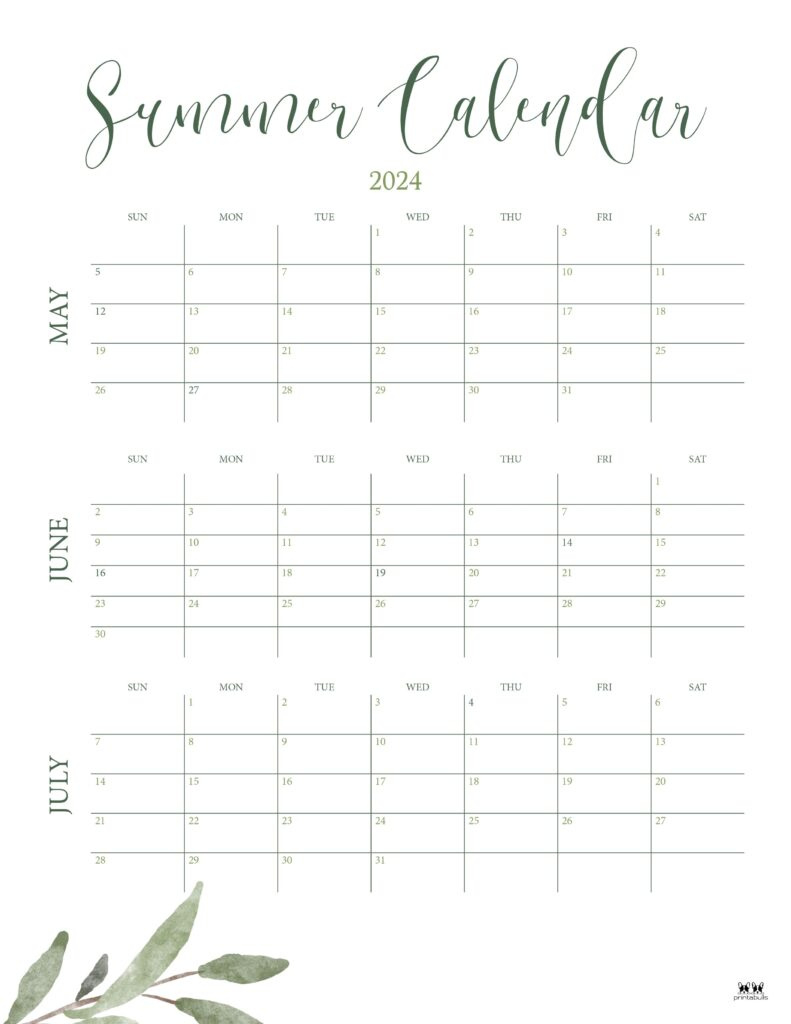 2024 Summer Calendars - 18 Free Printables | Printabulls within Summer Calendar June July August 2024