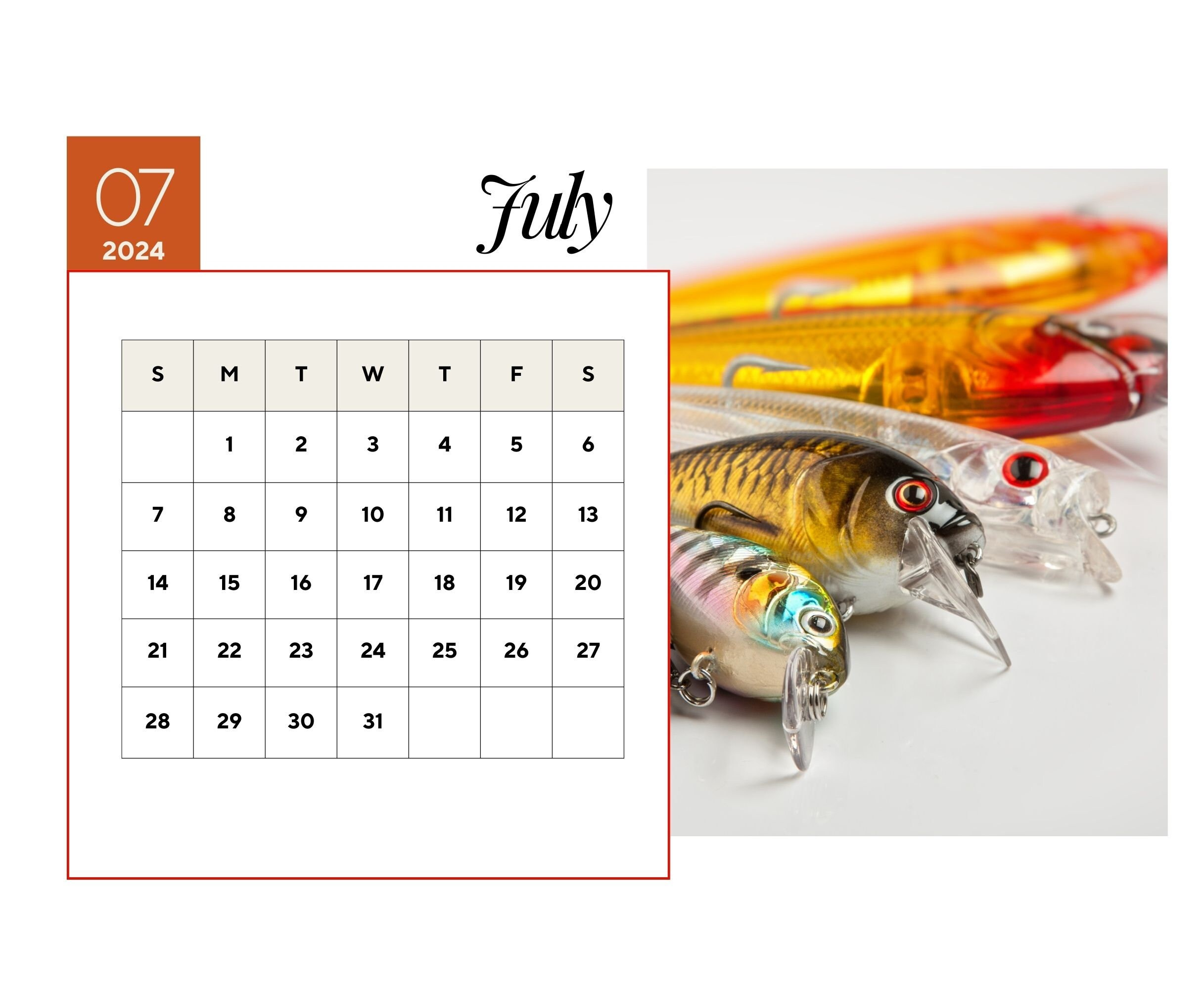 2024 Wall Calendar 2024 Fishing Lure Calendar 2024 Wall Calendar regarding Fishing Calendar July 2024