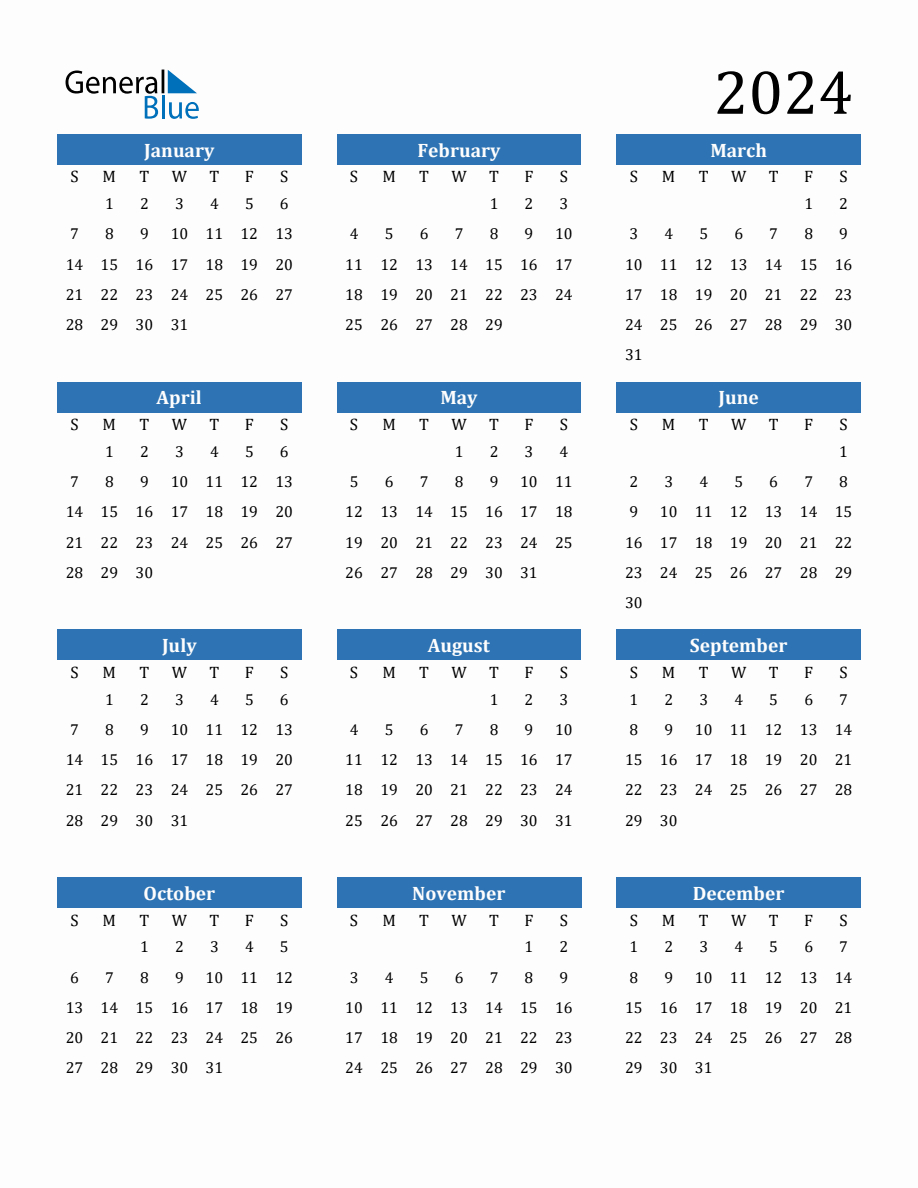 2024 Yearly Calendar within General Blue July 2024 Calendar