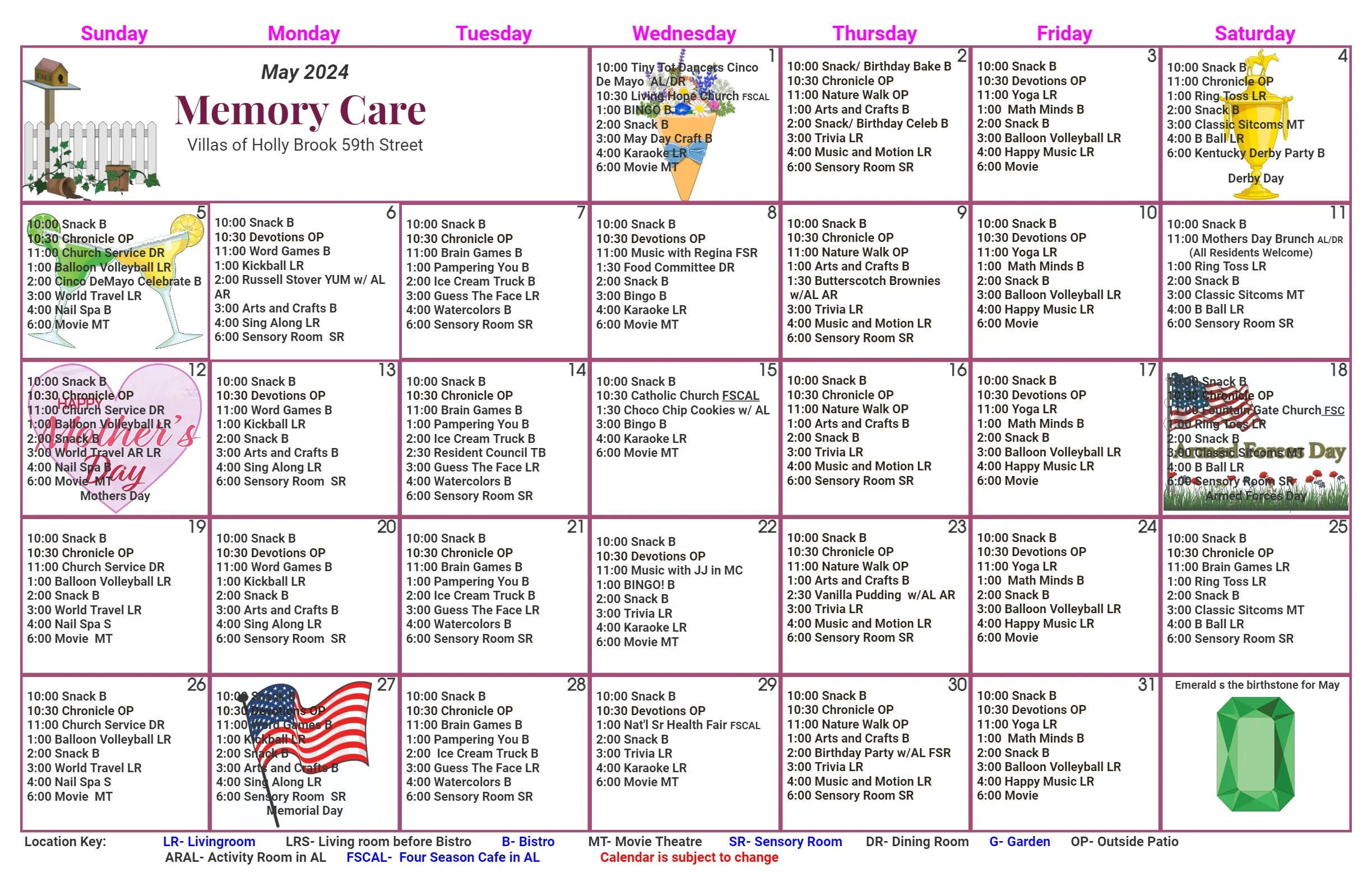 Activity Calendars - Villas Of Holly Brook And Reflections with regard to July Nursing Home Activity Calendar 2024