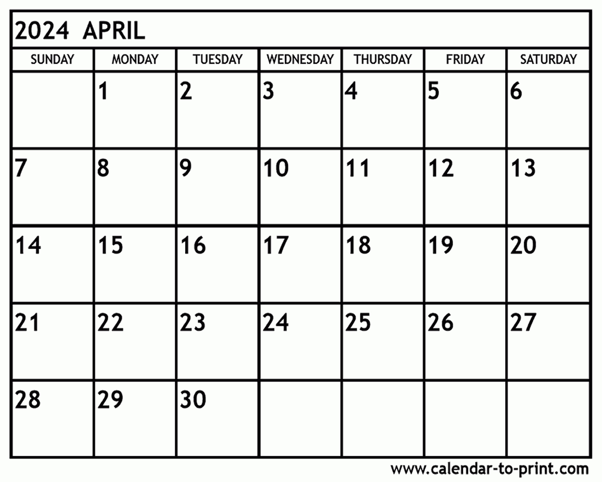 April 2024 Calendar Printable within Free Printable Aril 2024 Calendar